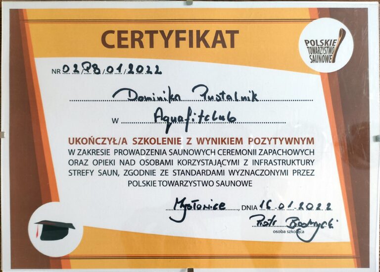 saunamistrz certyfikat seans sauna